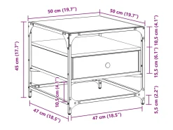 Mesa de centro con puertas de vidrio marrón roble 50x50x45 cm