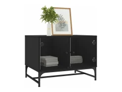 Mesa de centro con puertas de vidrio negra 68,5x50x50 cm
