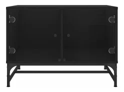 Mesa de centro con puertas de vidrio negra 68,5x50x50 cm
