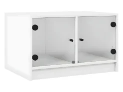 Mesa de centro con puertas de vidrio blanca 68x50x42 cm