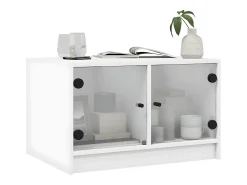 Mesa de centro con puertas de vidrio blanca 68x50x42 cm