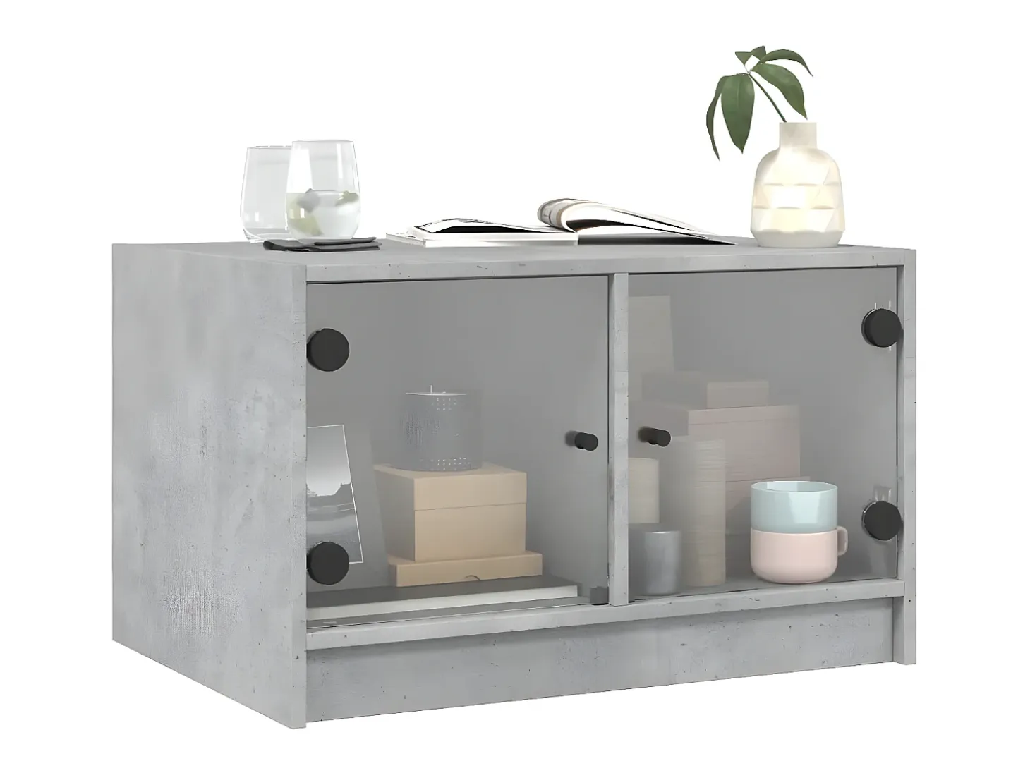 Mesa de centro con puertas de vidrio grs hormigón 68x50x42 cm