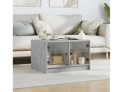 Mesa de centro con puertas de vidrio grs hormigón 68x50x42 cm