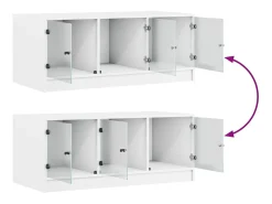 Mesa de centro con puertas de vidrio blanca 102x50x42 cm