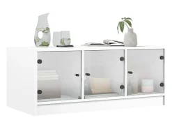 Mesa de centro con puertas de vidrio blanca 102x50x42 cm