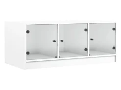 Mesa de centro con puertas de vidrio blanca 102x50x42 cm