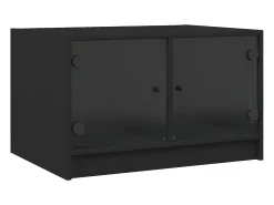 Mesa de centro con puertas de vidrio negra 68x50x42 cm