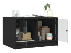 Mesa de centro con puertas de vidrio negra 68x50x42 cm