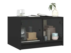 Mesa de centro con puertas de vidrio negra 68x50x42 cm