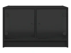 Mesa de centro con puertas de vidrio negra 68x50x42 cm