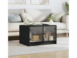 Mesa de centro con puertas de vidrio negra 68x50x42 cm