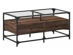 Mesa de centro con puertas de vidrio marrón roble 68,5x50x50 cm
