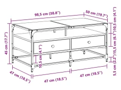 Mesa de centro con puertas de vidrio marrón roble 68,5x50x50 cm