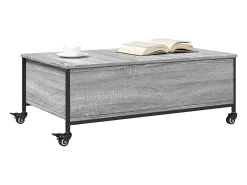 Mesa de centro con ruedas madera ingeniería gris 91x55x34 cm