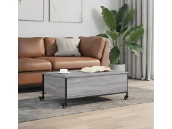 Mesa de centro con ruedas madera ingeniería gris 91x55x34 cm