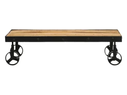 Mesa de centro con ruedas madera maciza de mango 100x55x26 cm