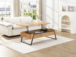 Mesa de centro con tablero elevable chapado en roble - Natural - EBENORA