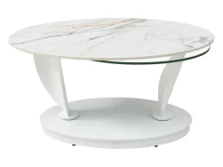 Mesa de centro con tableros pivotantes de cerámica, vidrio templado y metal - Blanco - MANEYA