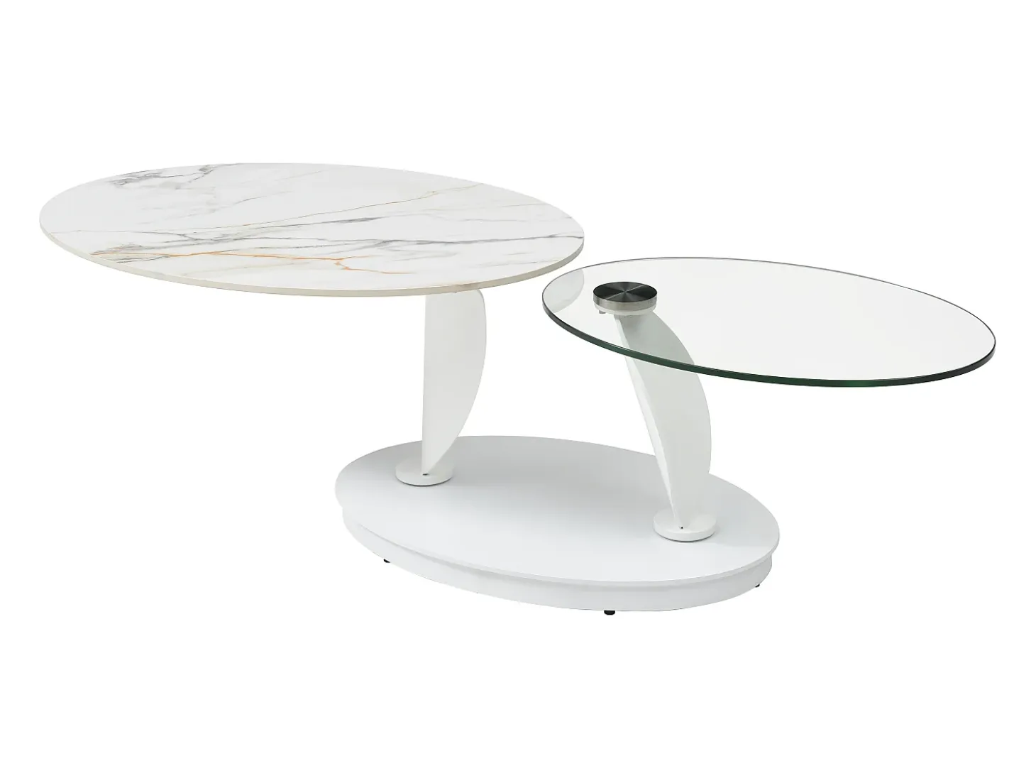 Mesa de centro con tableros pivotantes de cerámica, vidrio templado y metal - Blanco - MANEYA