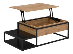 Mesa de centro con tablero elevable - MDF y metal - Natural y negro - LUTESA
