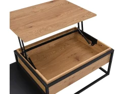 Mesa de centro con tablero elevable - MDF y metal - Natural y negro - LUTESA