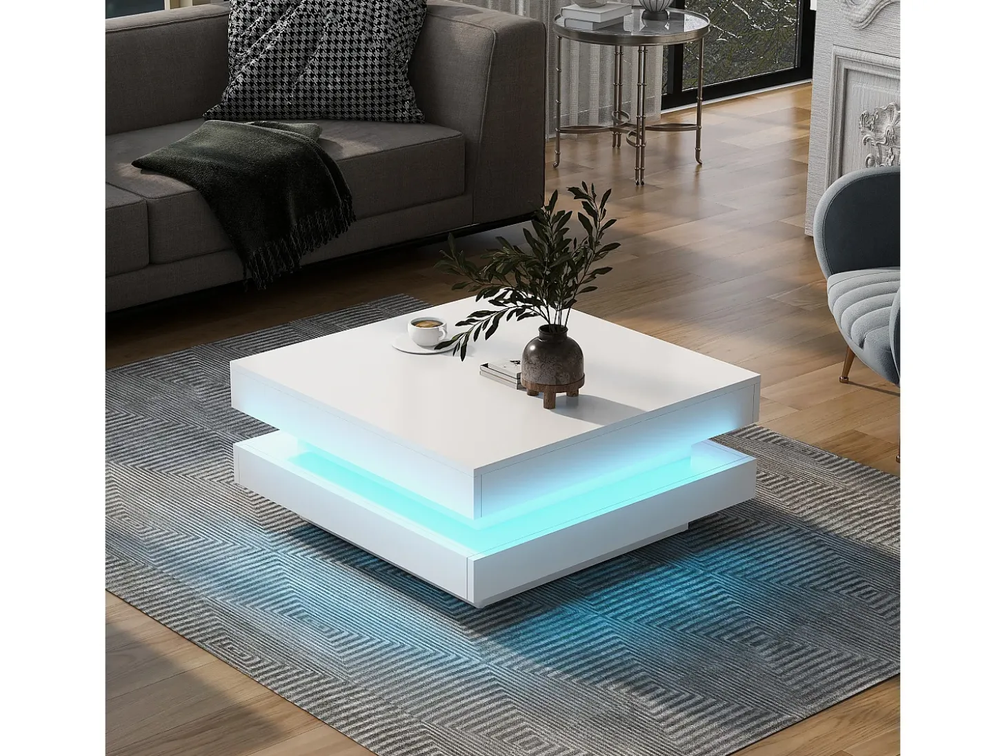Mesa de centro contemporánea con LED en 16 colores - forma cuadrada - Blanco