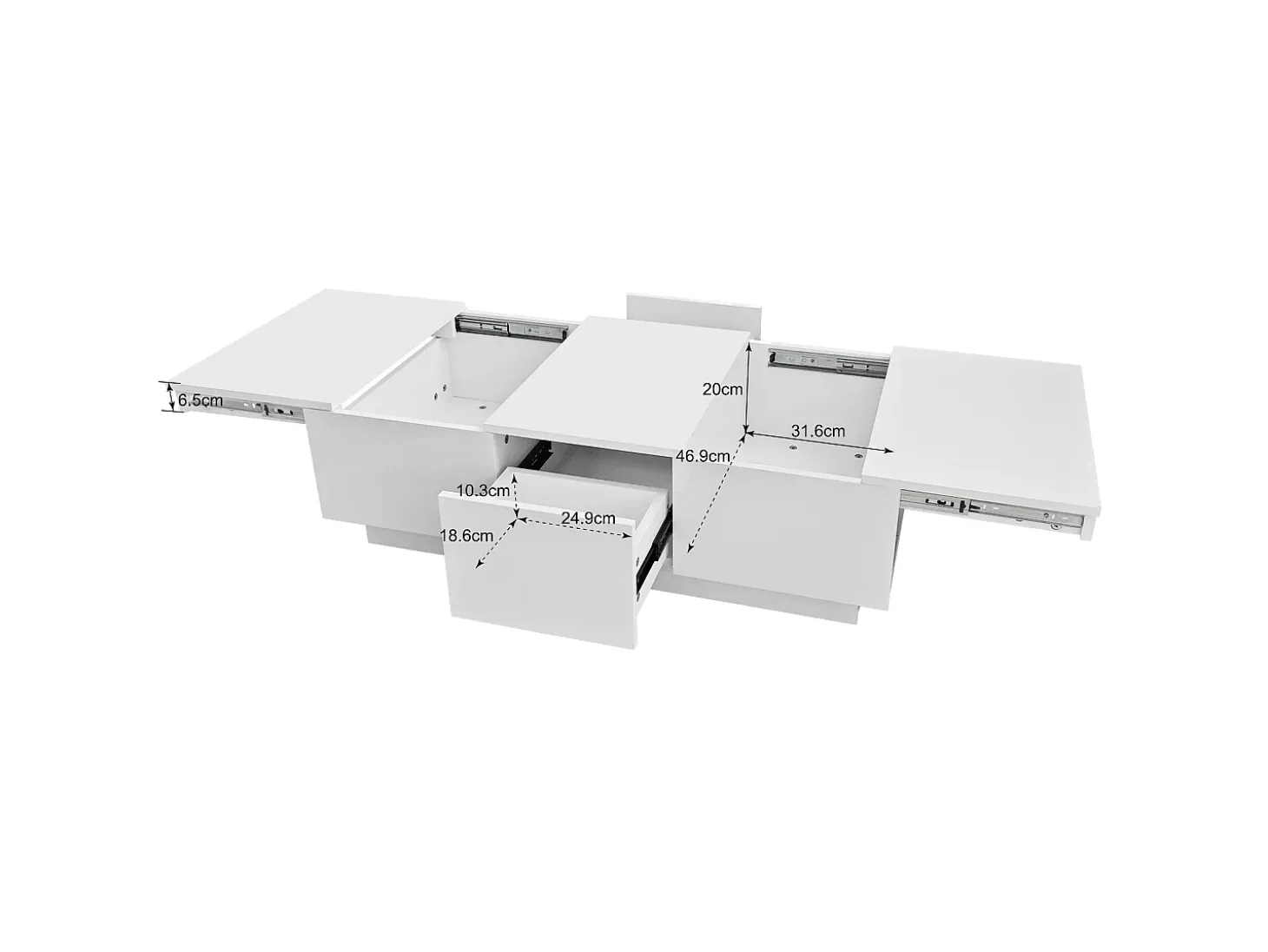 Mesa de centro corredera con 2 cajones - 100 L x 50 W x 31 H cm - efecto alto brillo - Tablero de partículas - Blanco