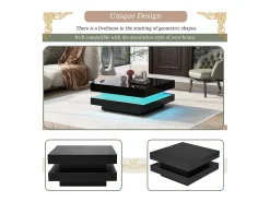 Mesa de centro cuadrada - 70 x 70 x 36 cm - con LED de 16 colores - aglomerado - negro