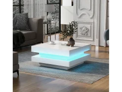 Mesa de centro cuadrada - 70 x 70 x 36 cm - con LED de 16 colores - aglomerado - blanco