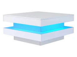 Mesa de centro cuadrada - 70 x 70 x 36 cm - con LED de 16 colores - aglomerado - blanco