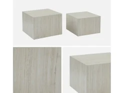 Mesa de centro cuadrada con efecto mármol, set de 2 blanco