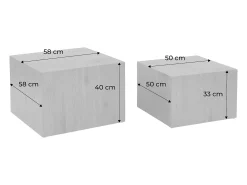 Mesa de centro cuadrada con efecto mármol, set de 2 blanco
