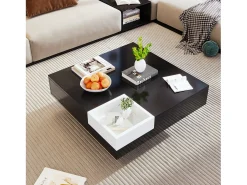 Mesa de centro cuadrada con caja de almacenamiento extraíble - Luces LED en la parte inferior - Negro