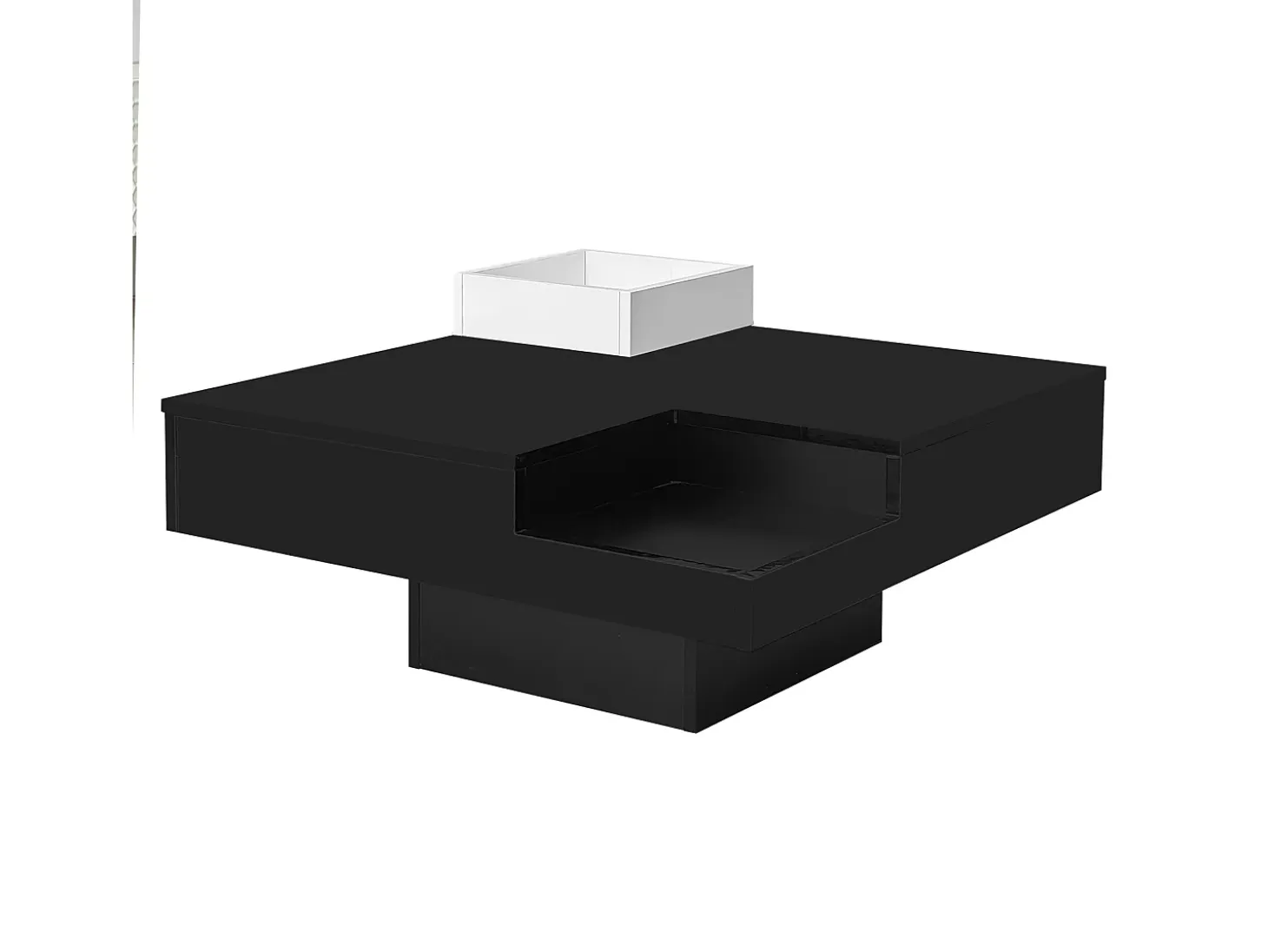 Mesa de centro cuadrada con caja de almacenamiento extraíble - Luces LED en la parte inferior - Negro