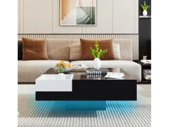 Mesa de centro cuadrada con caja de almacenamiento extraíble - Luces LED en la parte inferior - Negro