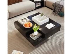 Mesa de centro cuadrada con caja de almacenamiento - 72 x 72 x 30 cm - LED - Tablero de partículas - Negro + blanco