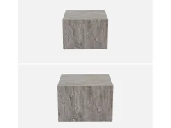 Mesa de centro cuadrada con efecto mármol, set de 2 gris
