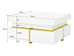 Mesa de centro cuadrada de alto brillo con 2 cajones - Tablero de partículas - Color blanco