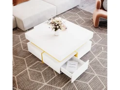 Mesa de centro cuadrada de alto brillo con 2 cajones - Tablero de partículas - Color blanco