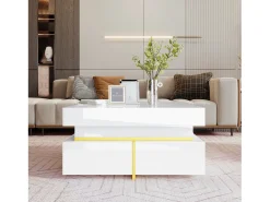 Mesa de centro cuadrada de alto brillo con 2 cajones - Tablero de partículas - Color blanco