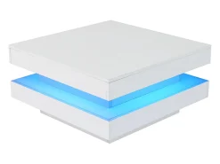 Mesa de centro cuadrada iluminada 70x70 cm, iluminación LED Bluetooth, diseño futurista, lacada en blanco