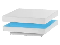 Mesa de centro cuadrada iluminada 70x70 cm, iluminación LED Bluetooth, diseño futurista, lacada en blanco
