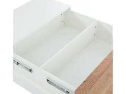 Mesa de centro cuadrada 70x70x39cm con tapa extensible y espacio de almacenaje oculto, color blanco y madera clara