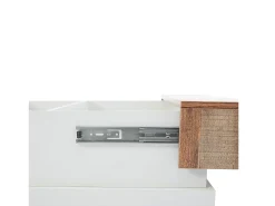 Mesa de centro cuadrada 70x70x39cm con tapa extensible y espacio de almacenaje oculto, color blanco y madera clara