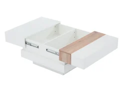 Mesa de centro cuadrada 70x70x39cm con tapa extensible y espacio de almacenaje oculto, color blanco y madera clara