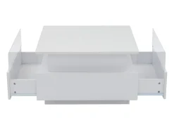 Mesa de centro cuadrada 70x70x41cm con 2 cajones y LED, cuerpo en lacado blanco brillo