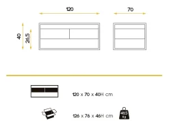 Mesa de centro de 2 cajones en nogal con patas de metal negro Baliko 120 cm