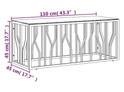Mesa de centro de acero inoxidable y vidrio dorada 110x45x45 cm