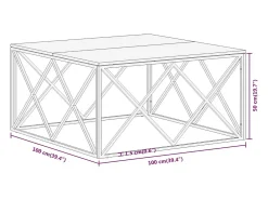 Mesa de centro de acero inoxidable plateado y madera maciza