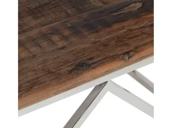 Mesa de centro de acero inoxidable plateado y madera maciza